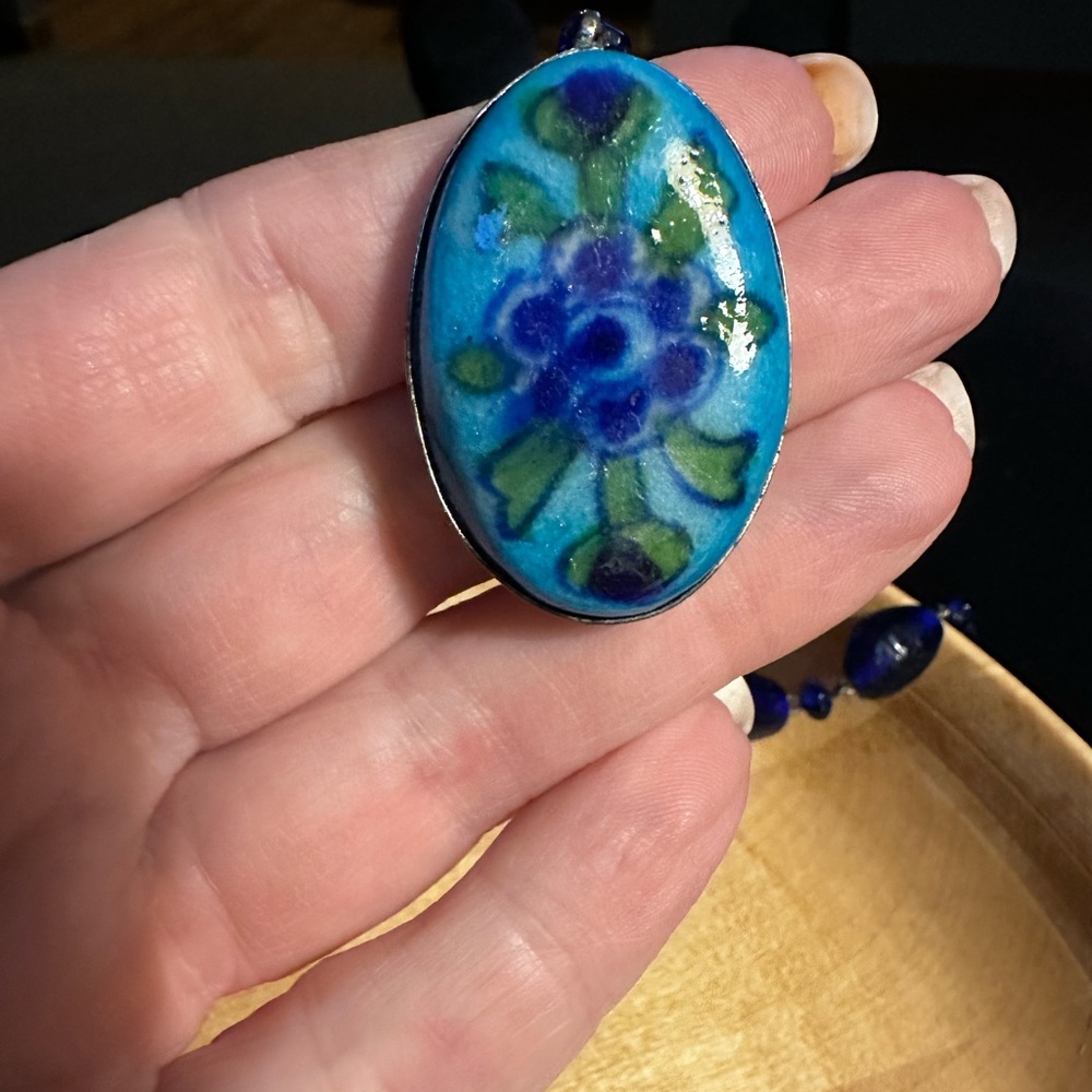 Blue Floral Bo Ho Pendant Necklace